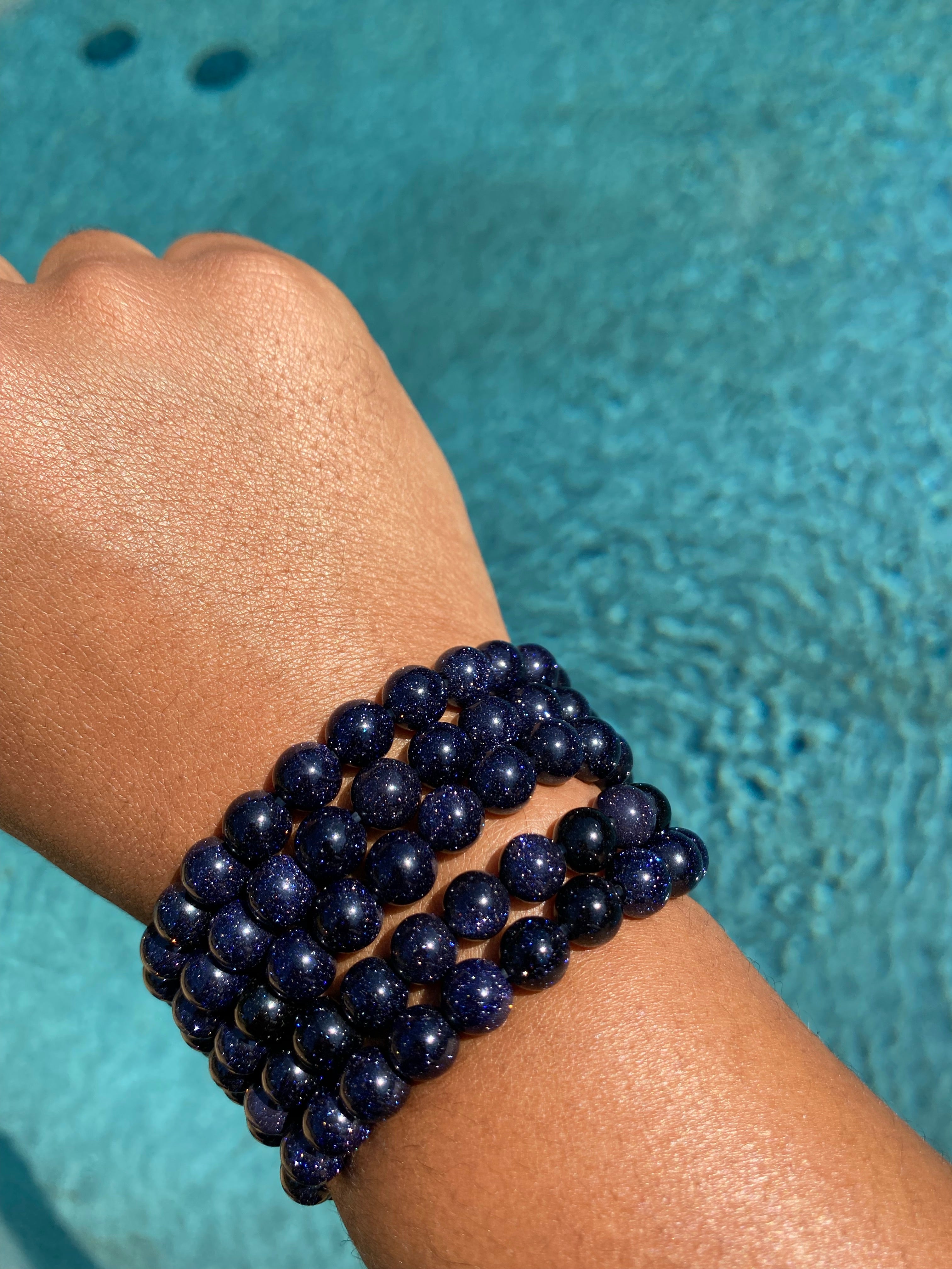 Natural Dark Blue Stone Bracelet With Light And Shiny Silver Spots “Erdvė”  | WILD